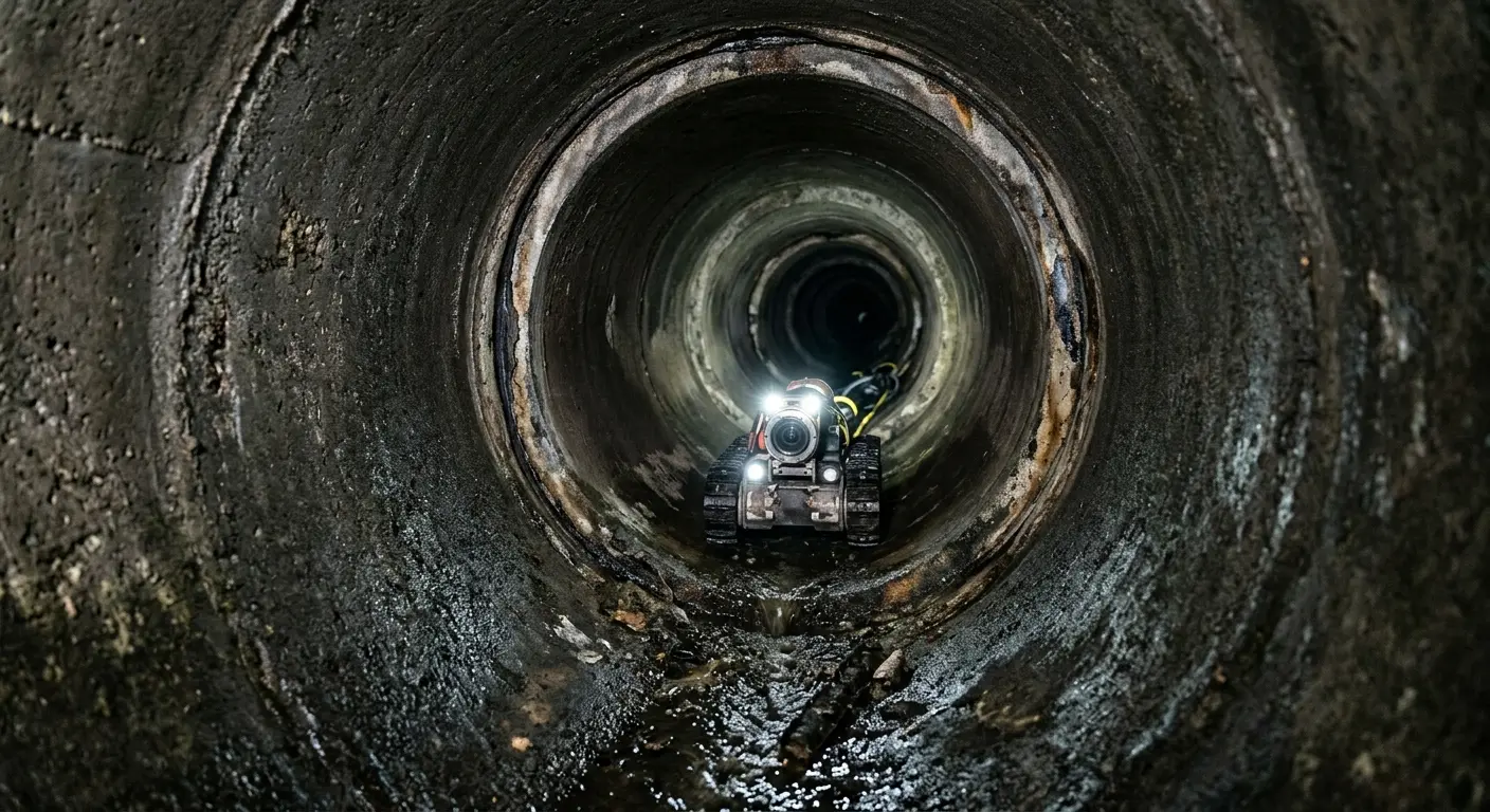 Robotic sewer camera inspecting pipe interior for Drain Snake Service in James Island