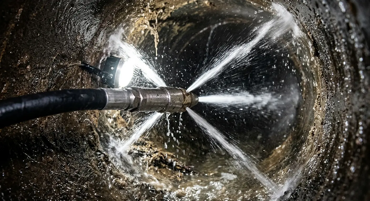 High-pressure hydro jetting nozzle cleaning sewer pipe for Storm Drain Cleaning in James Island